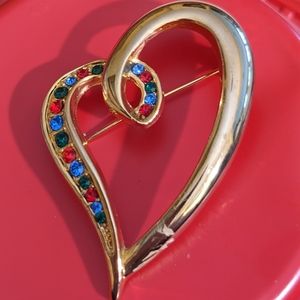 VINTAGE HEART WITH MULTI-COLORED RHINESTONES
